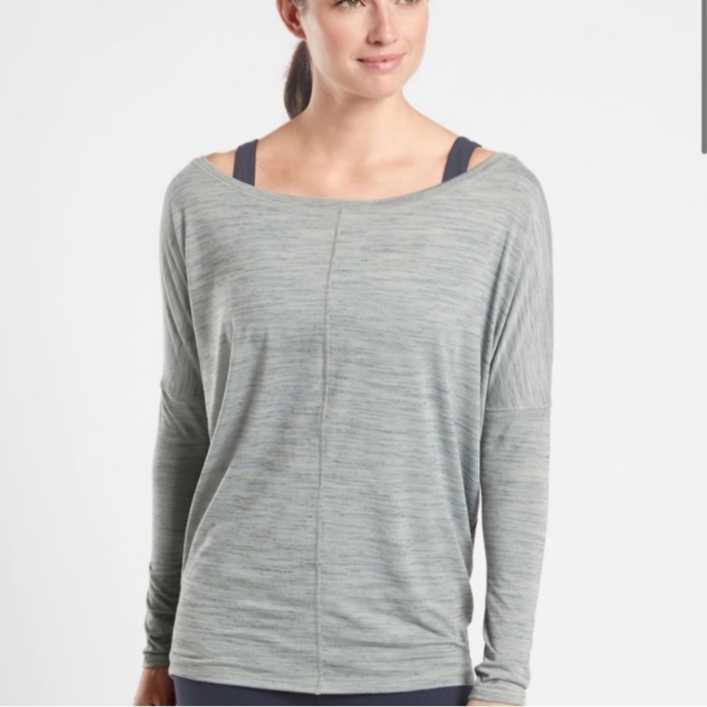 ATHLETA Space Dye Essence Flow Printed Top XXS Gray Green